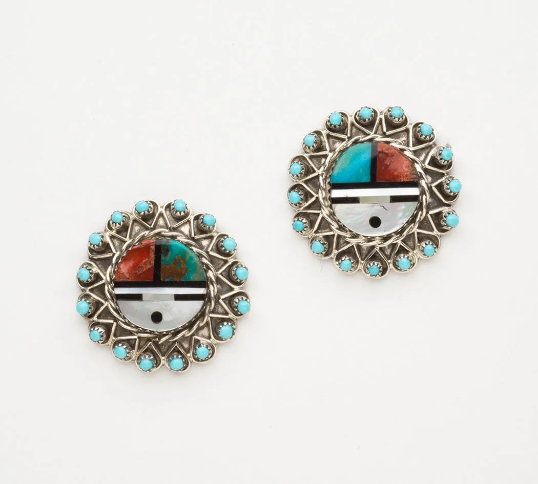 Stone To Stone Zuni Sunface Petit Point Earrings