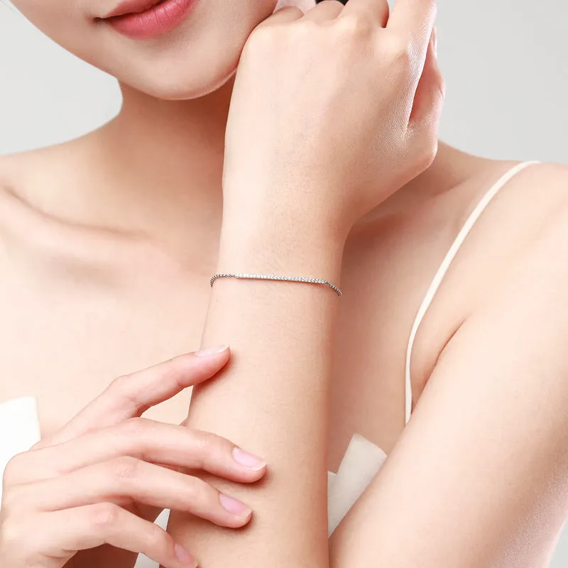Stylish Sterling Silver Bracelet with Zircon Inlay