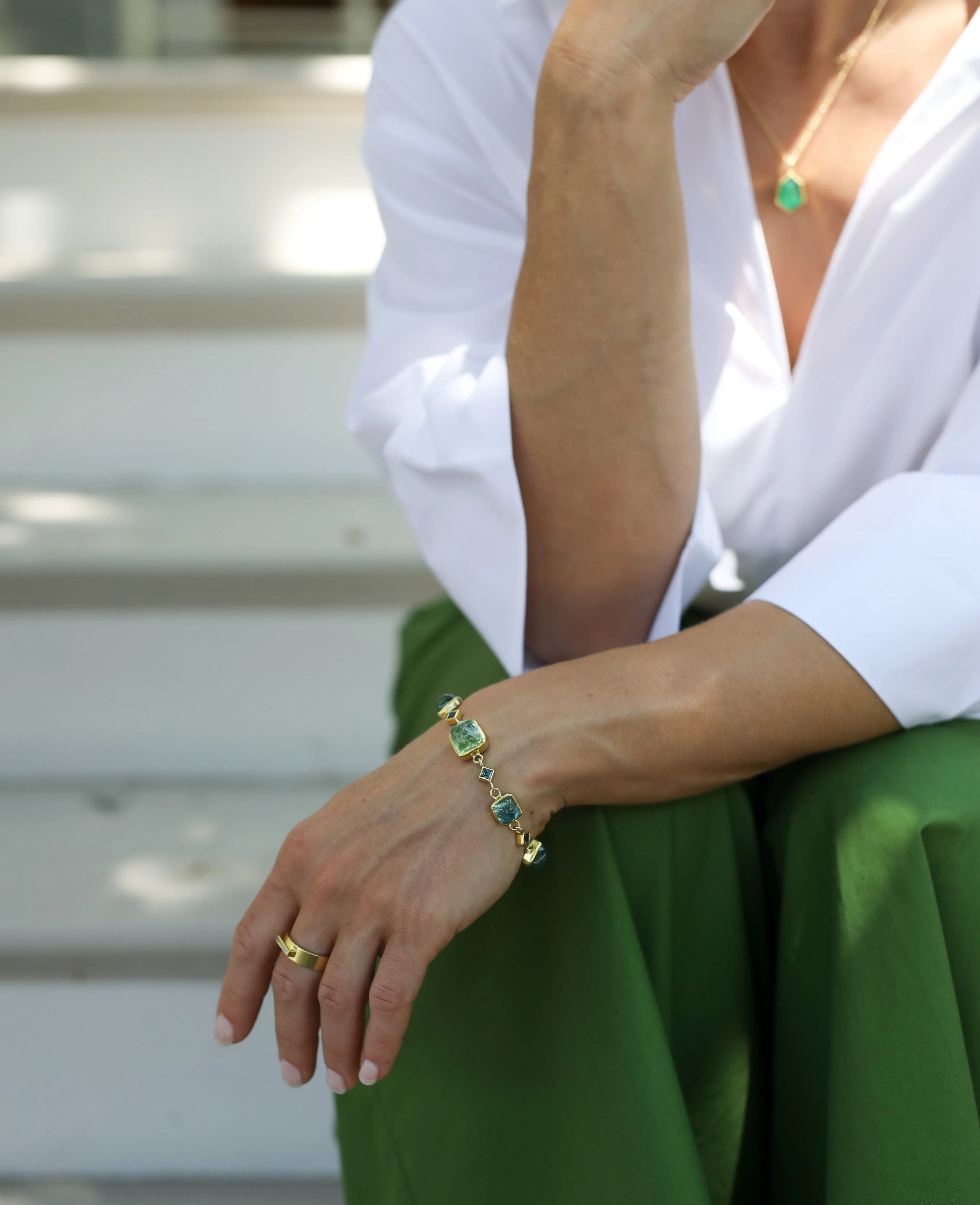 Sugar Loaf Tourmaline & Square Aquamarine Bracelet