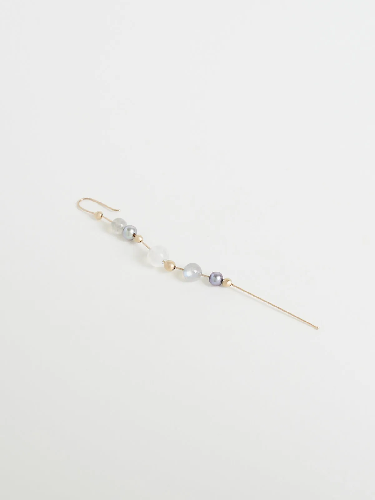 Tahitian Pearl, Labradorite & Grey Moonstone Bead Chain Earrings
