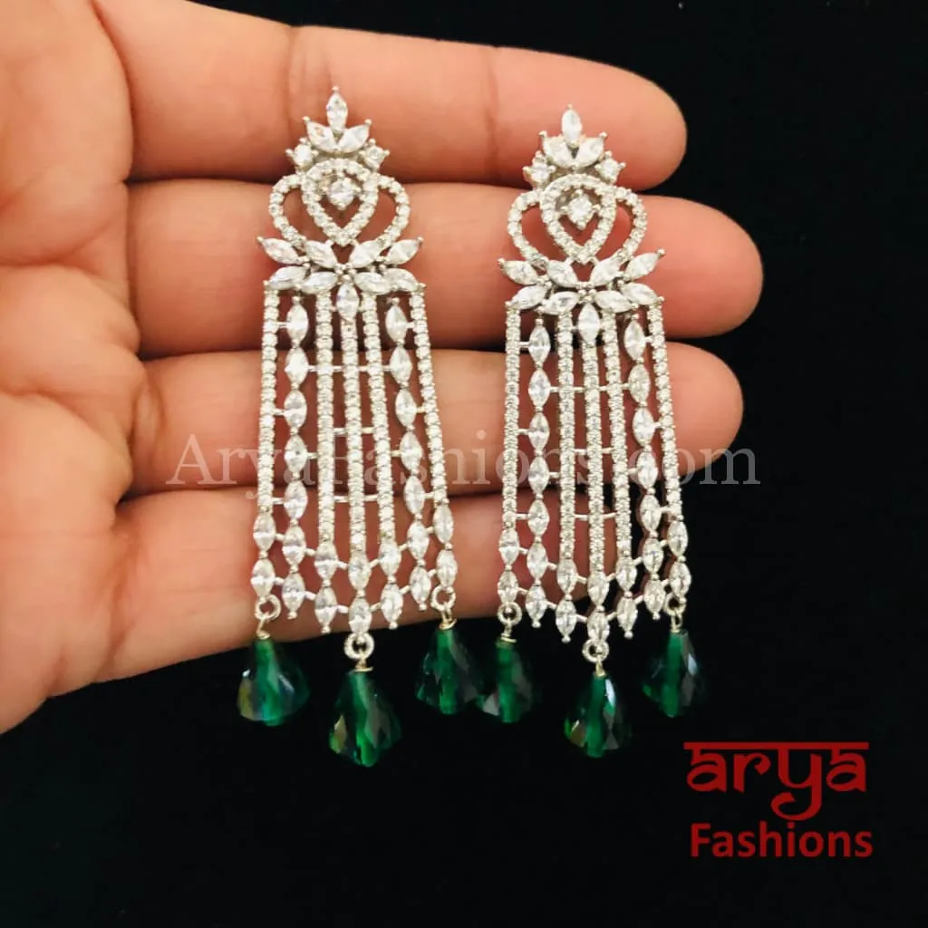 Tara Mint Green CZ Choker/ Silver Cubic Zirconia Emerald Beads Bridal Necklace
