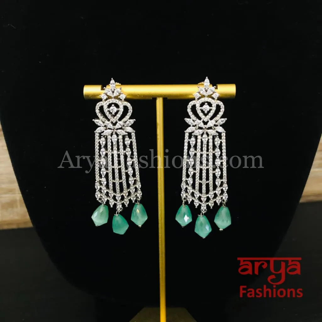 Tara Mint Green CZ Choker/ Silver Cubic Zirconia Emerald Beads Bridal Necklace