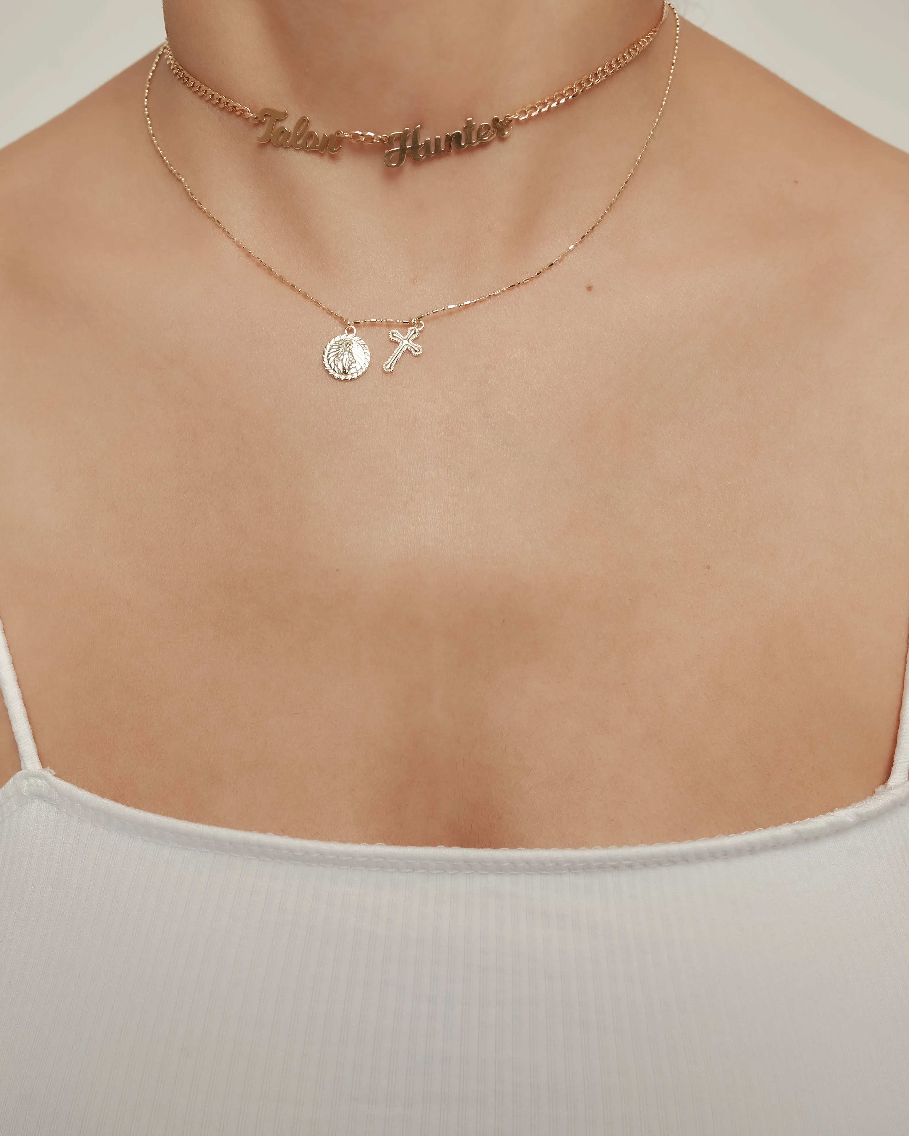 THE BEADED CHAIN MARY CROSS NECKLACE