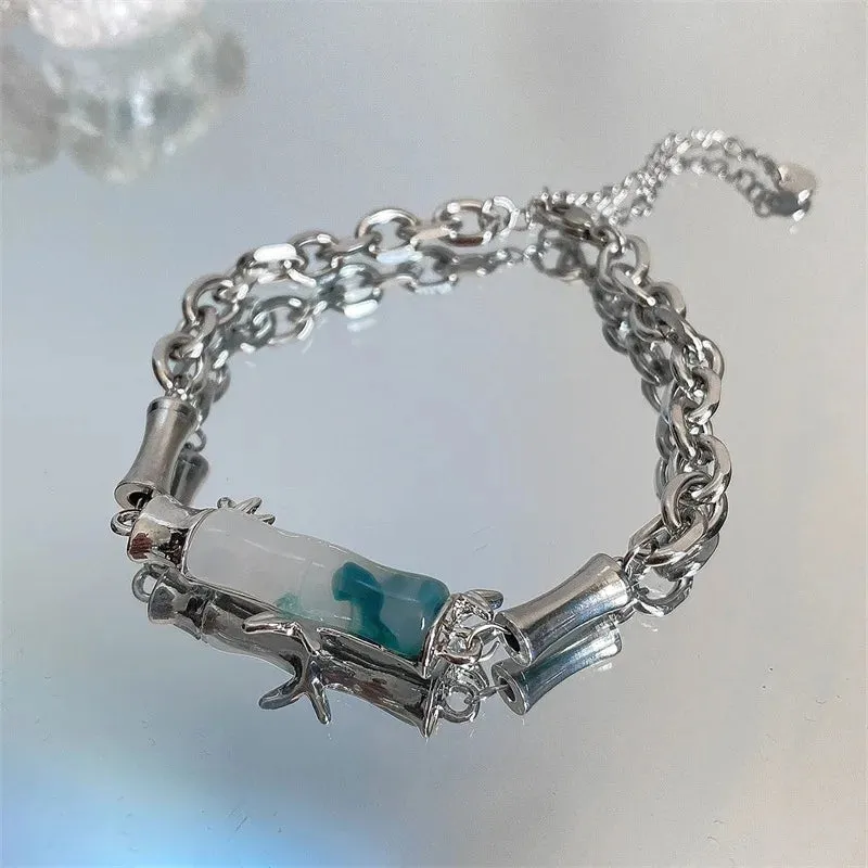 Trend Black Zircon Titanium Steel Bracelet For Men Women Korea Kpop Silver Color Geometric Splice Chain Bracelet Unisex Jewelry