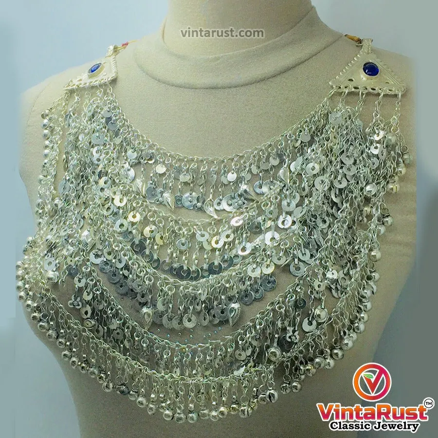 Tribal Silver Kuchi Multilayers Bells Necklace
