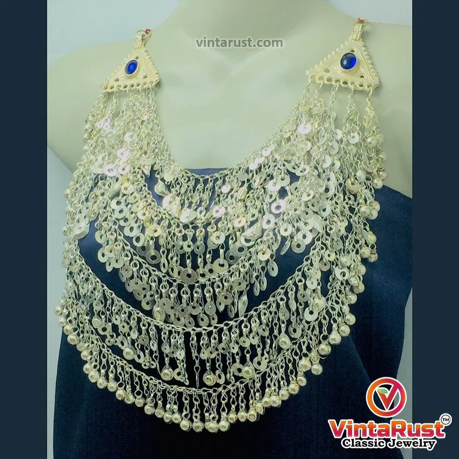 Tribal Silver Kuchi Multilayers Bells Necklace