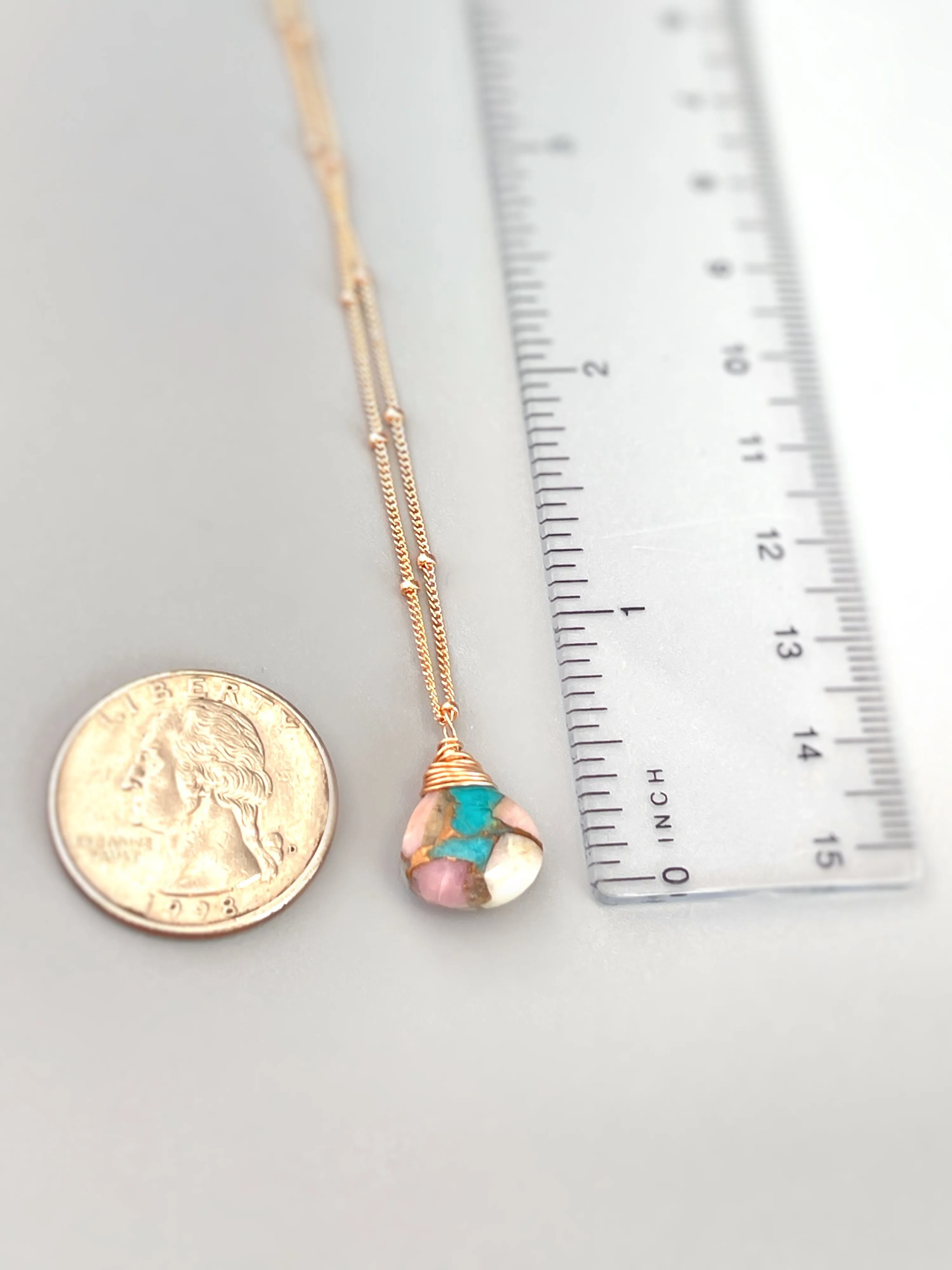 Turquoise and Pink Opal Rose Gold Necklace