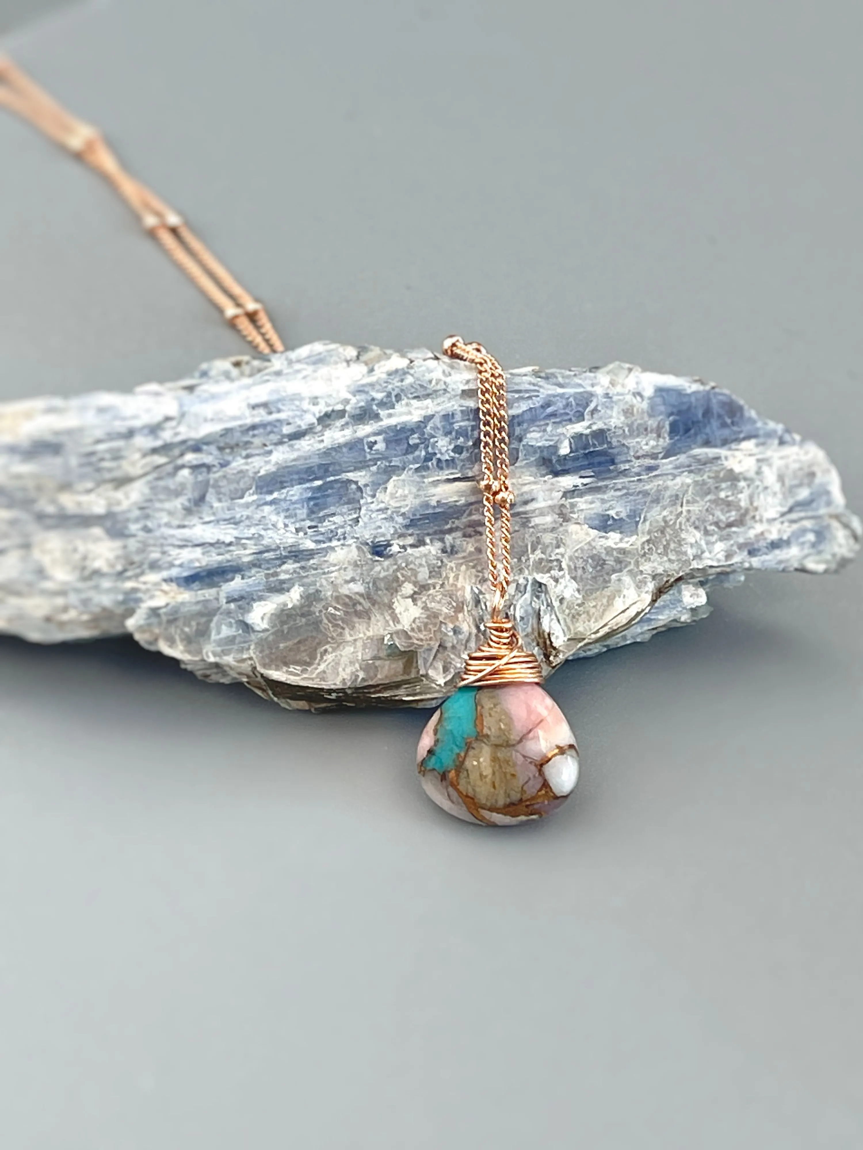 Turquoise and Pink Opal Rose Gold Necklace