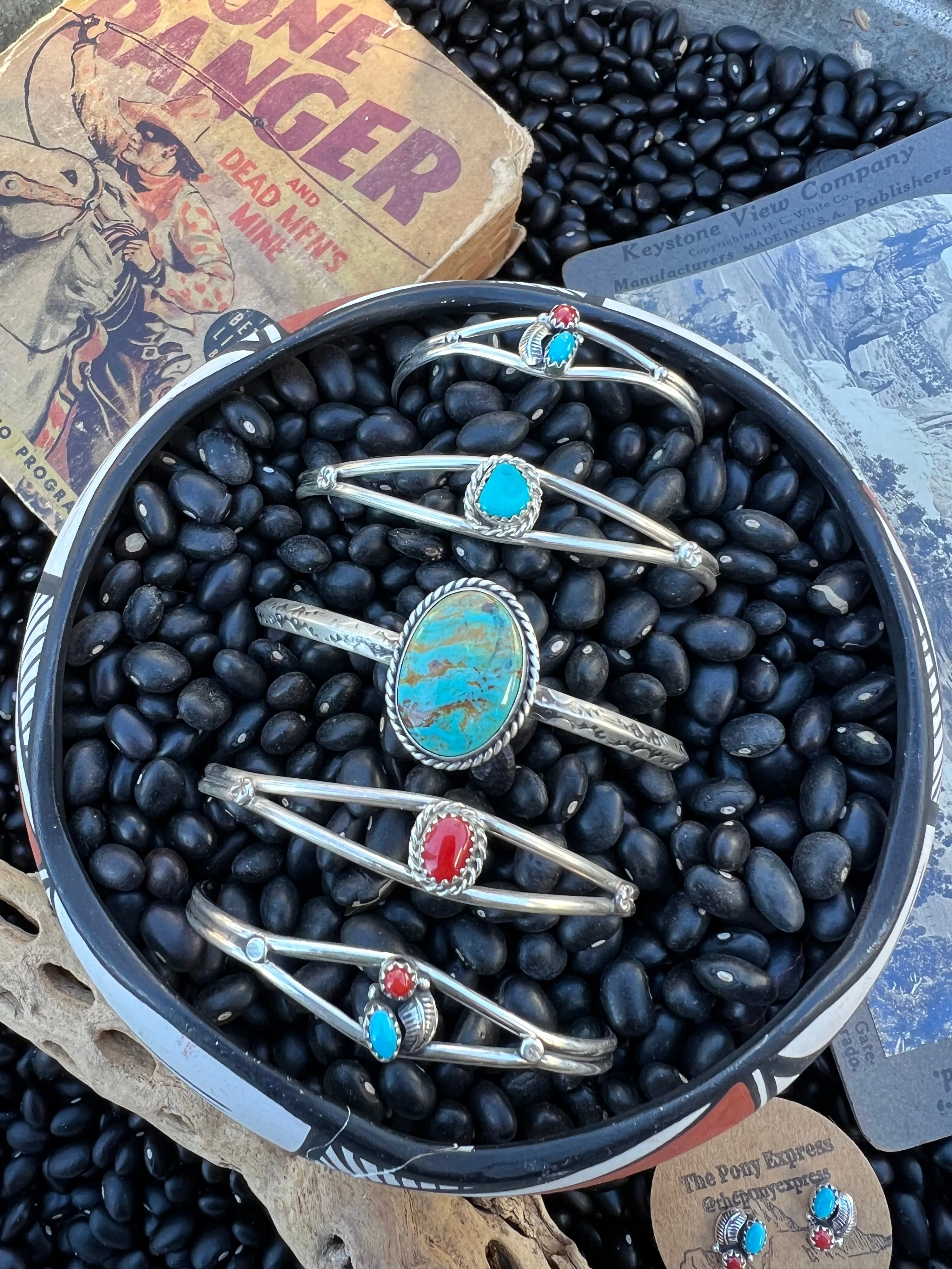 Turquoise Coral Cuff with matching studs for mommy & me