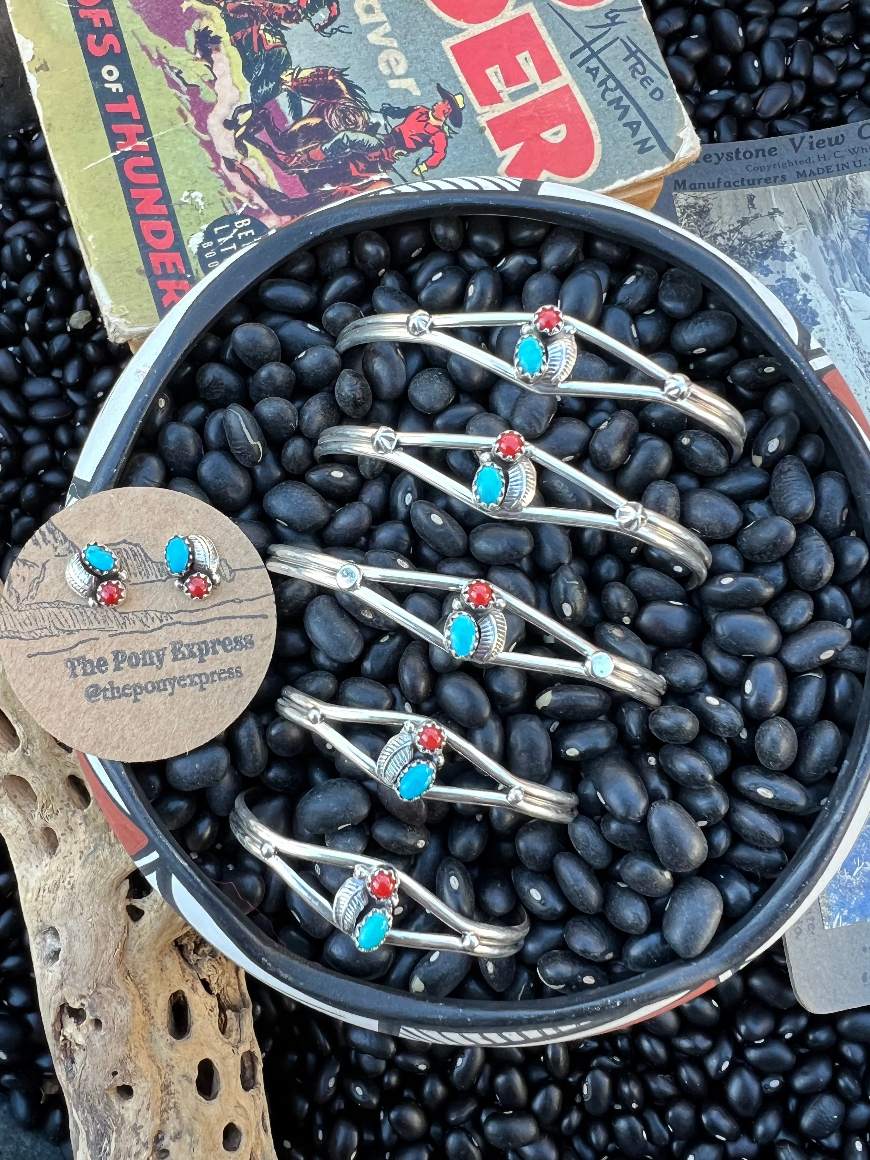 Turquoise Coral Cuff with matching studs for mommy & me