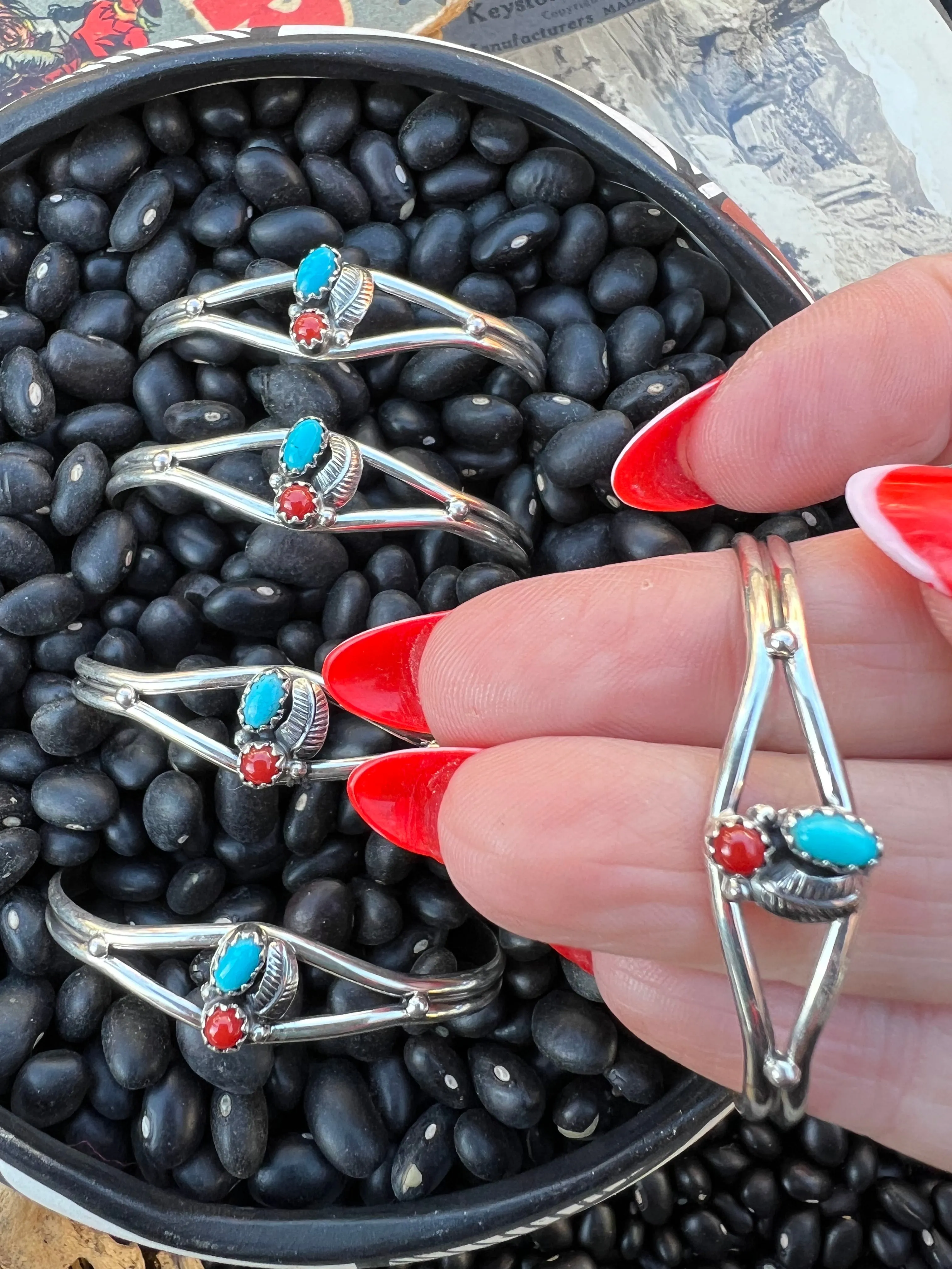 Turquoise Coral Cuff with matching studs for mommy & me