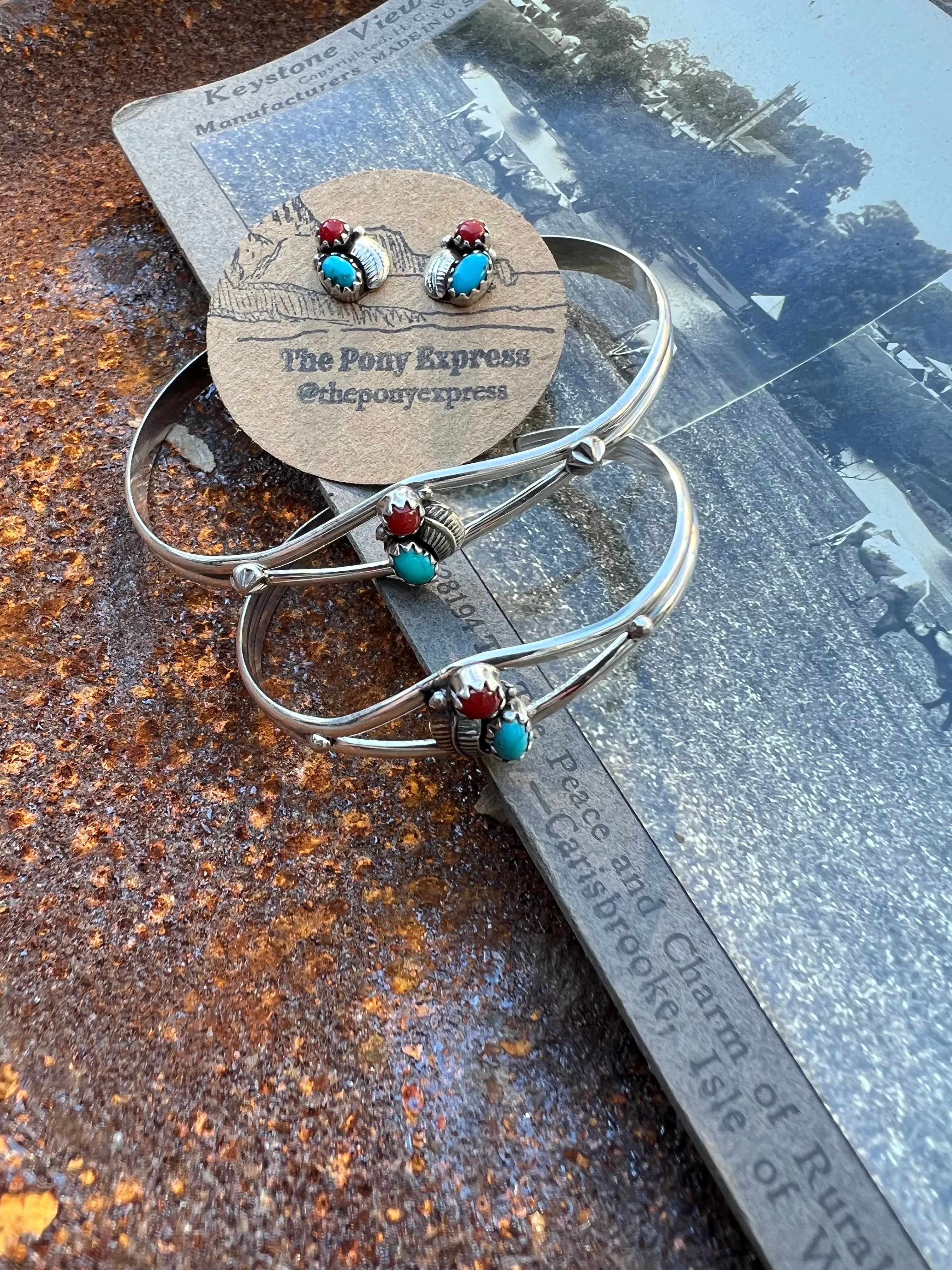 Turquoise Coral Cuff with matching studs for mommy & me