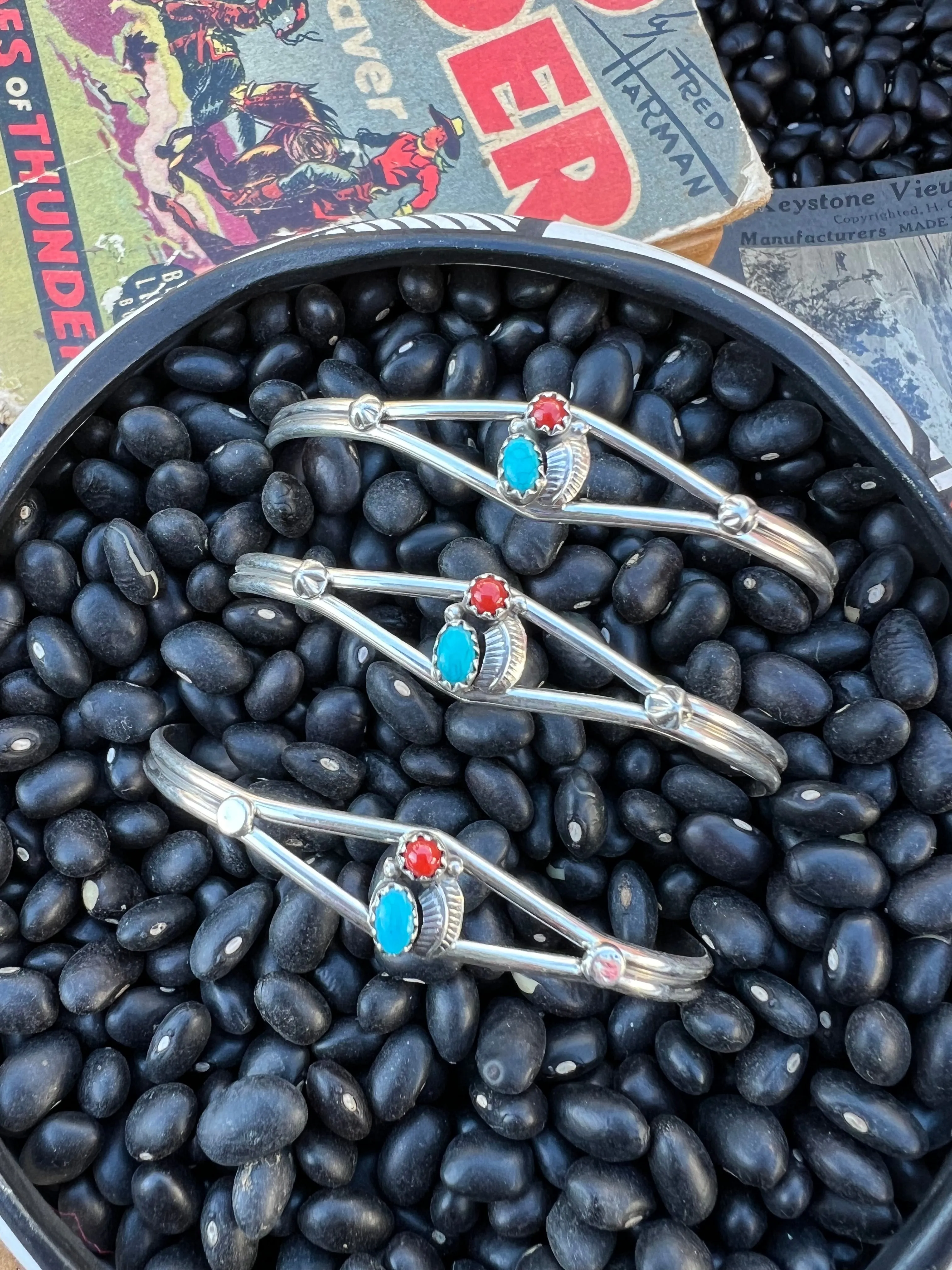 Turquoise Coral Cuff with matching studs for mommy & me