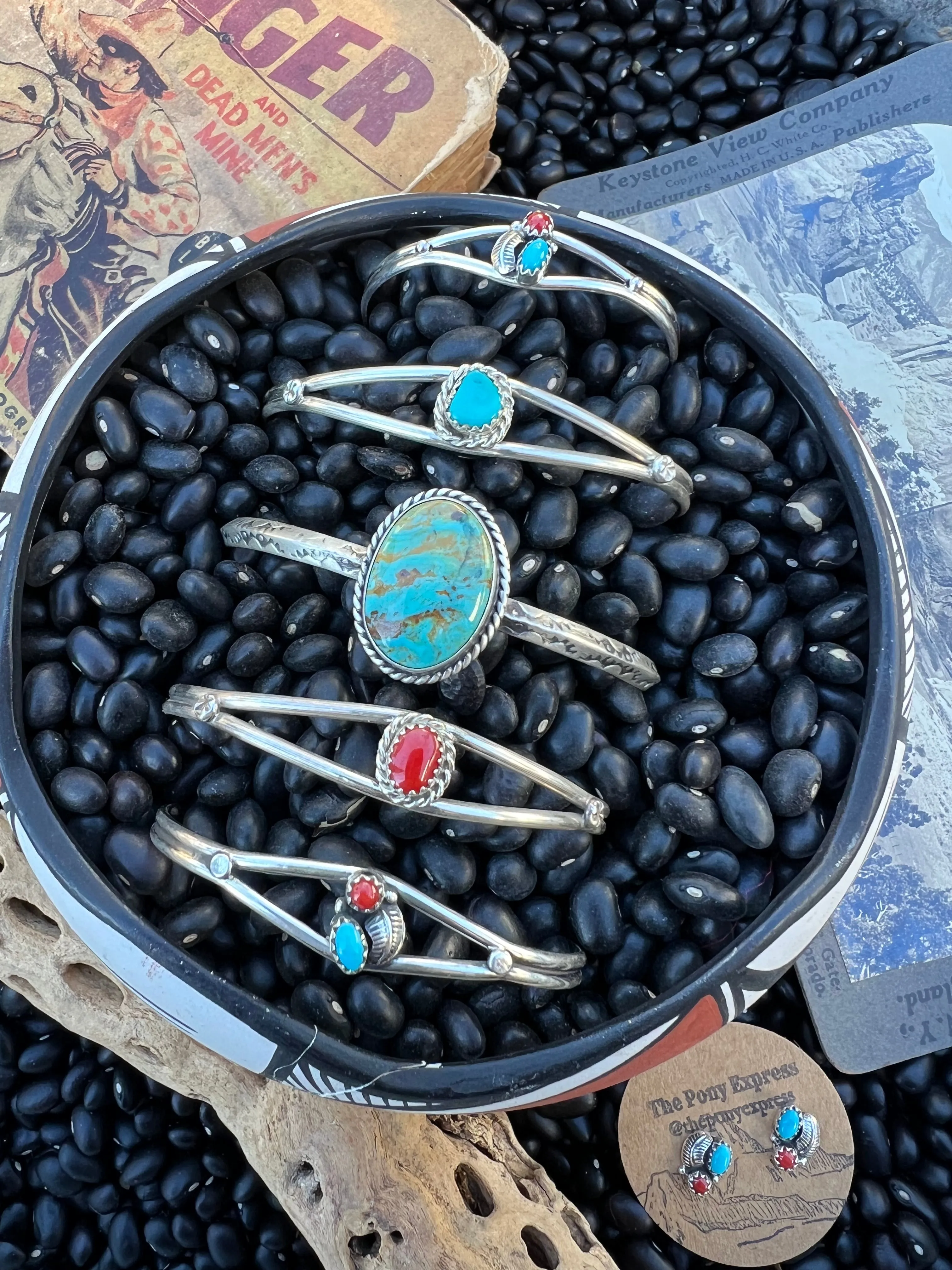 Turquoise Coral Cuff with matching studs for mommy & me
