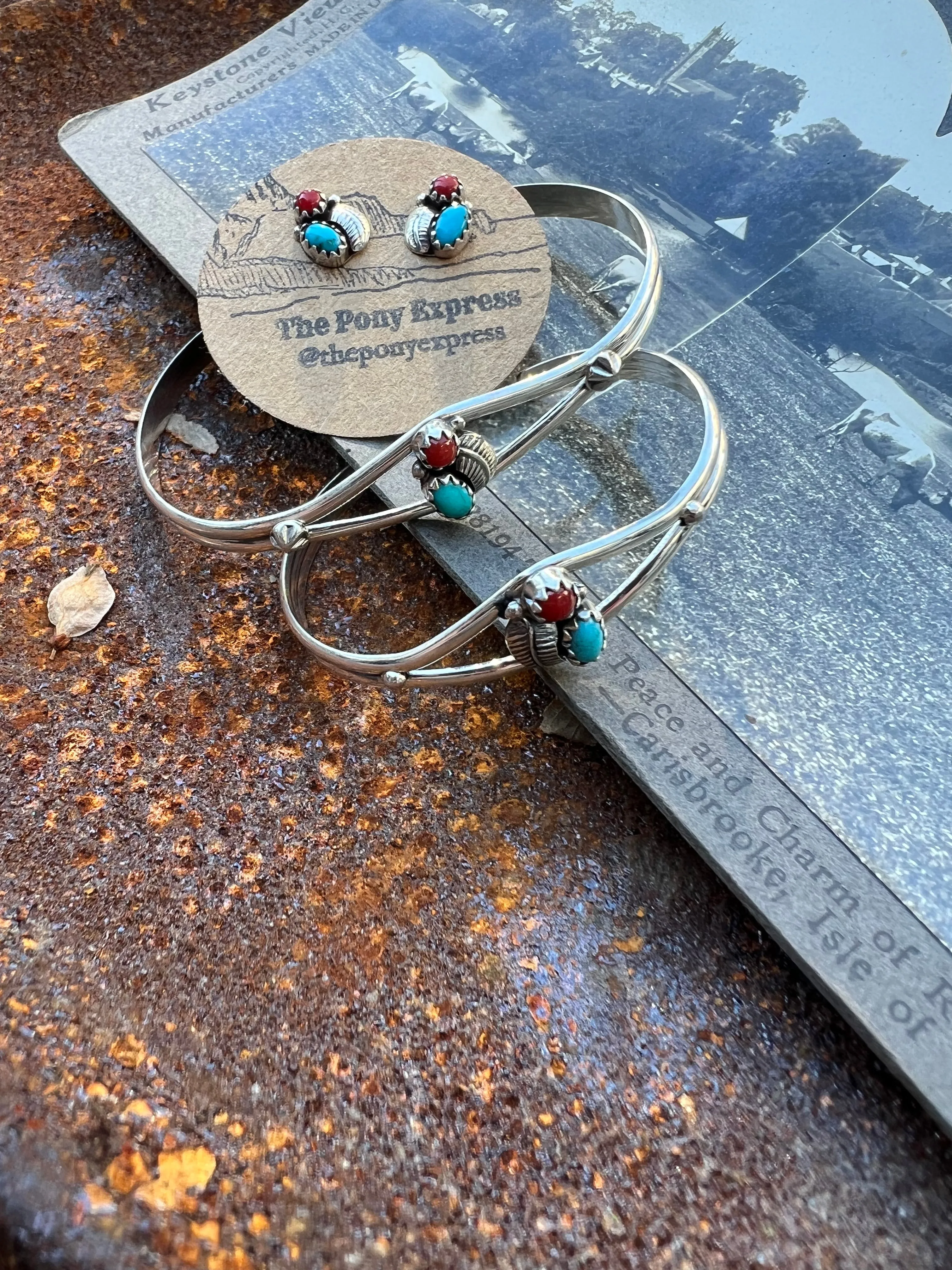 Turquoise Coral Cuff with matching studs for mommy & me