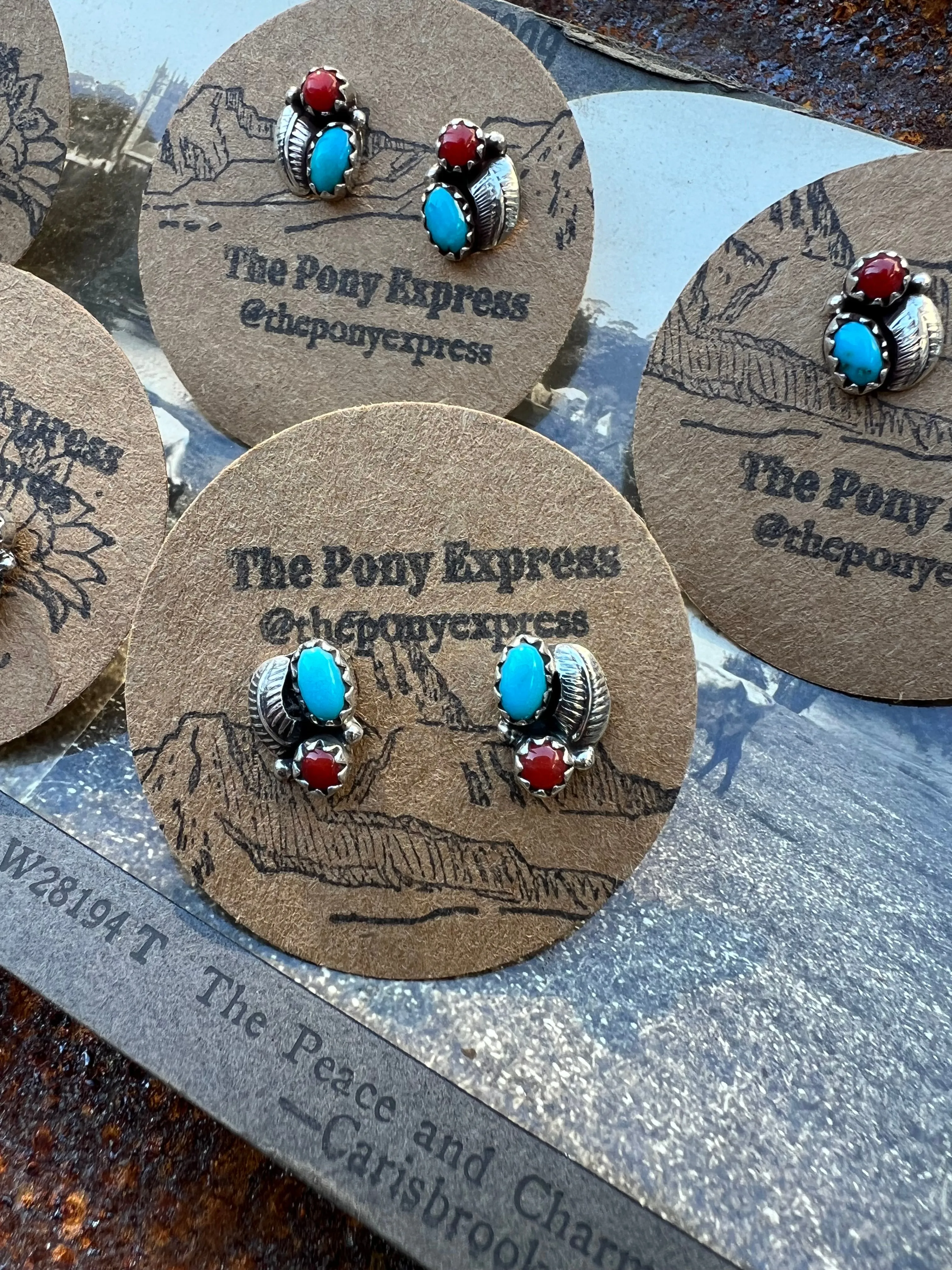 Turquoise Coral Cuff with matching studs for mommy & me
