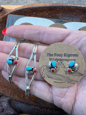 Turquoise Coral Cuff with matching studs for mommy & me
