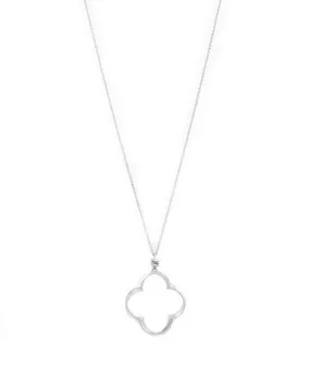 Twisted Quaterfoil Pendant Long Necklace Silver