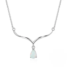 V Shape Pendant Pear Shape Opal Sterling Silver Necklace
