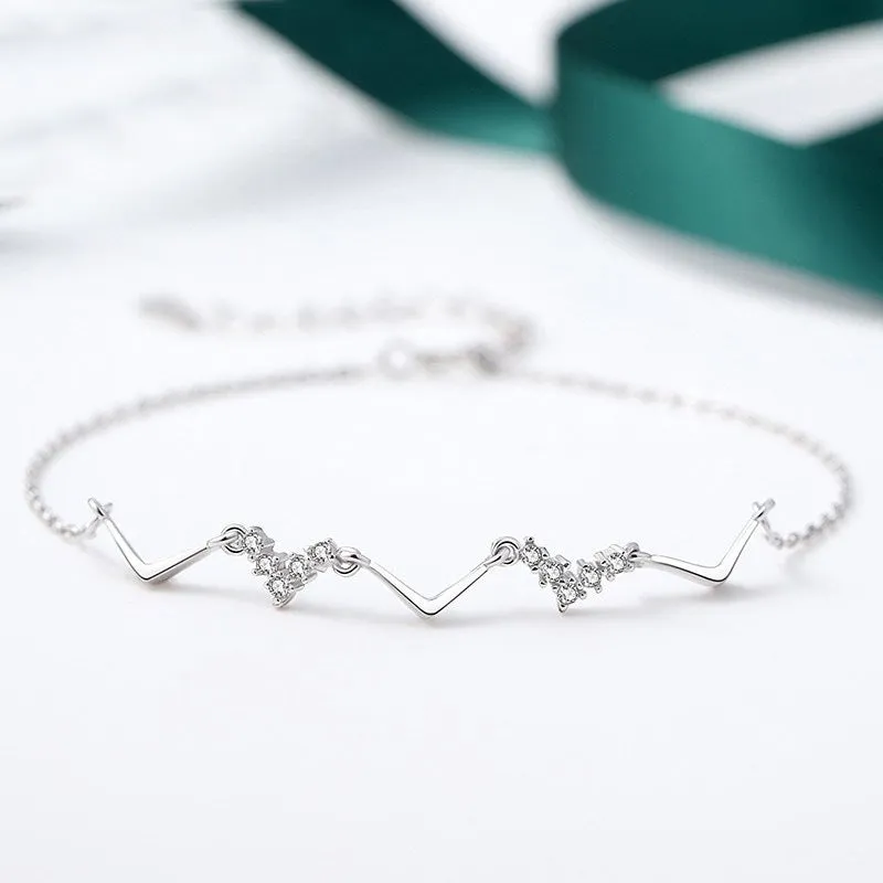 V-shape Zircon Silver Bracelet for Women
