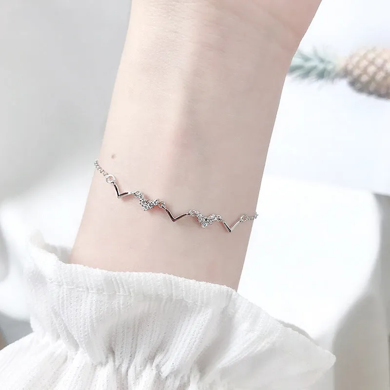 V-shape Zircon Silver Bracelet for Women