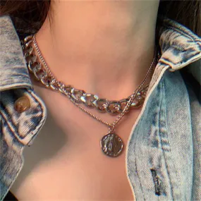 VenusFox Vintage Multi-layer Coin Chain Choker Necklace For Women Gold Silver Color Fashion Portrait Chunky Chain Necklaces Jewelry