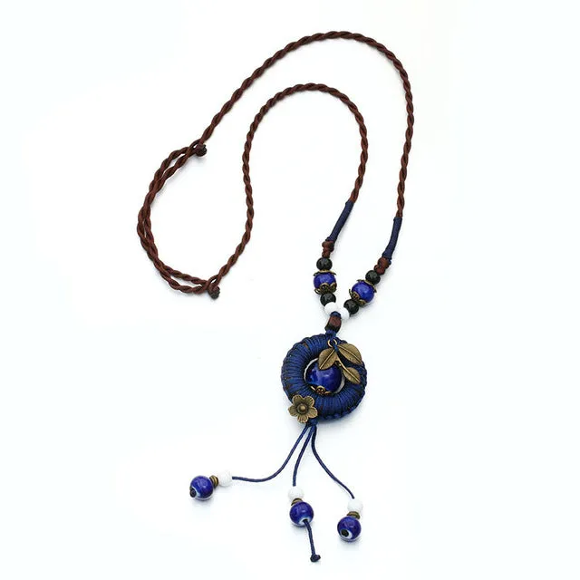 Vintage Ethnic Long Rope Chain Necklace