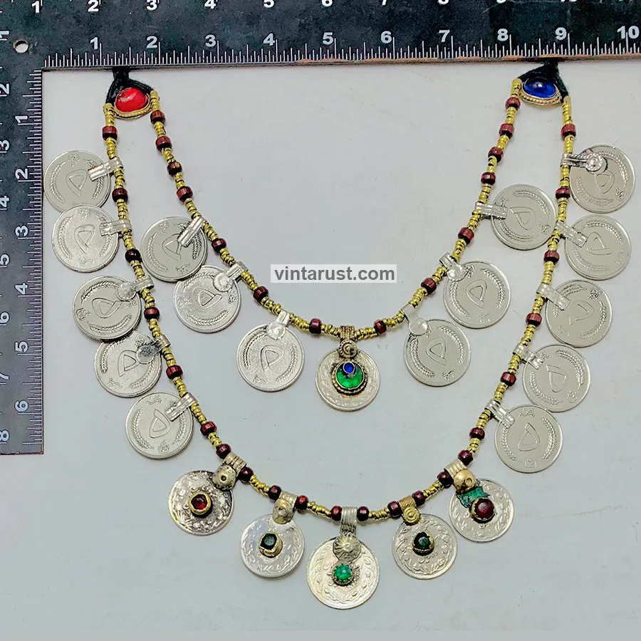 Vintage Multi-Strand Coins Necklace With Beaded Chain