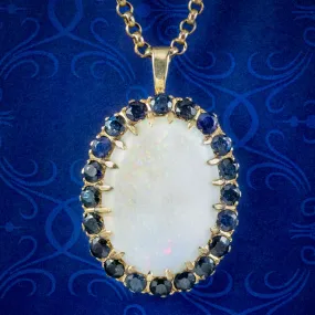 Vintage Opal Sapphire Pendant Necklace 9ct Gold 25ct Opal