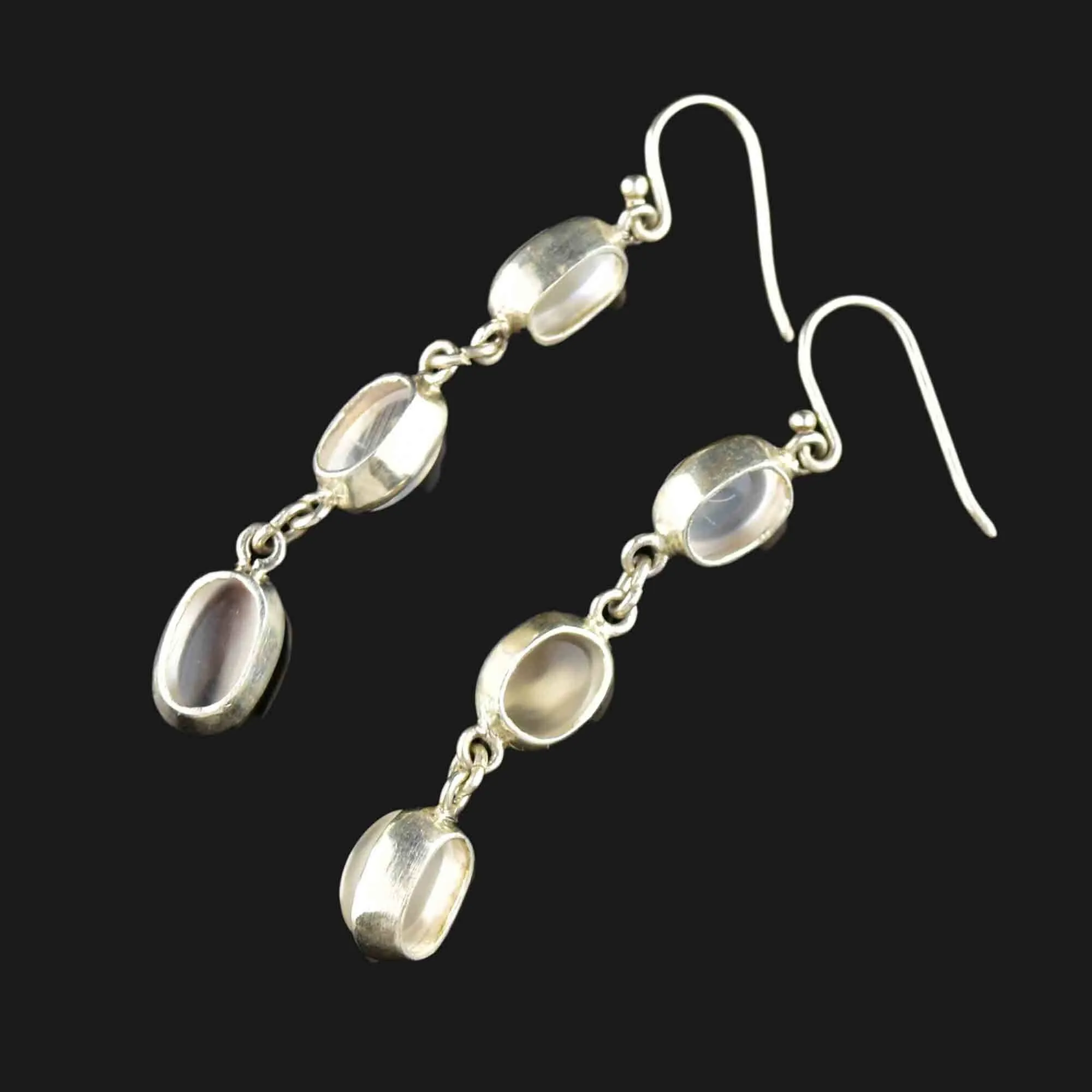 Vintage Rainbow Moonstone Long Drop 925 Sterling Silver Earrings