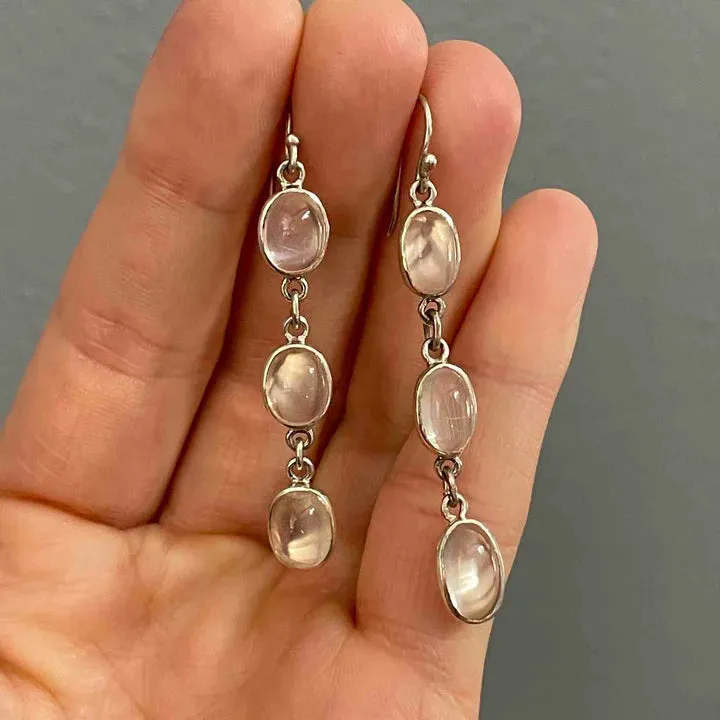 Vintage Rainbow Moonstone Long Drop 925 Sterling Silver Earrings