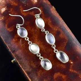 Vintage Rainbow Moonstone Long Drop 925 Sterling Silver Earrings