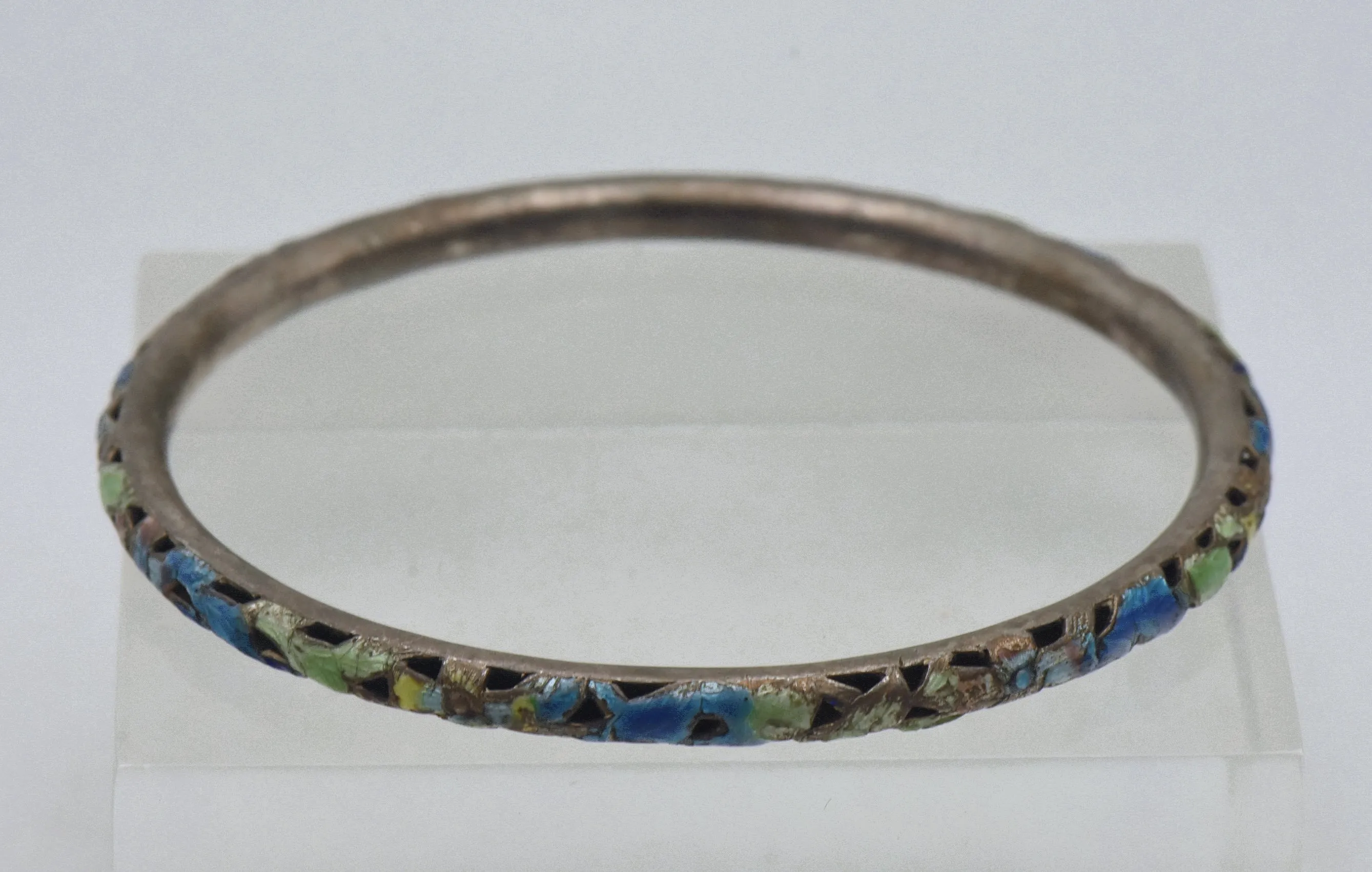 Vintage Silver Enameled Bangle Bracelet