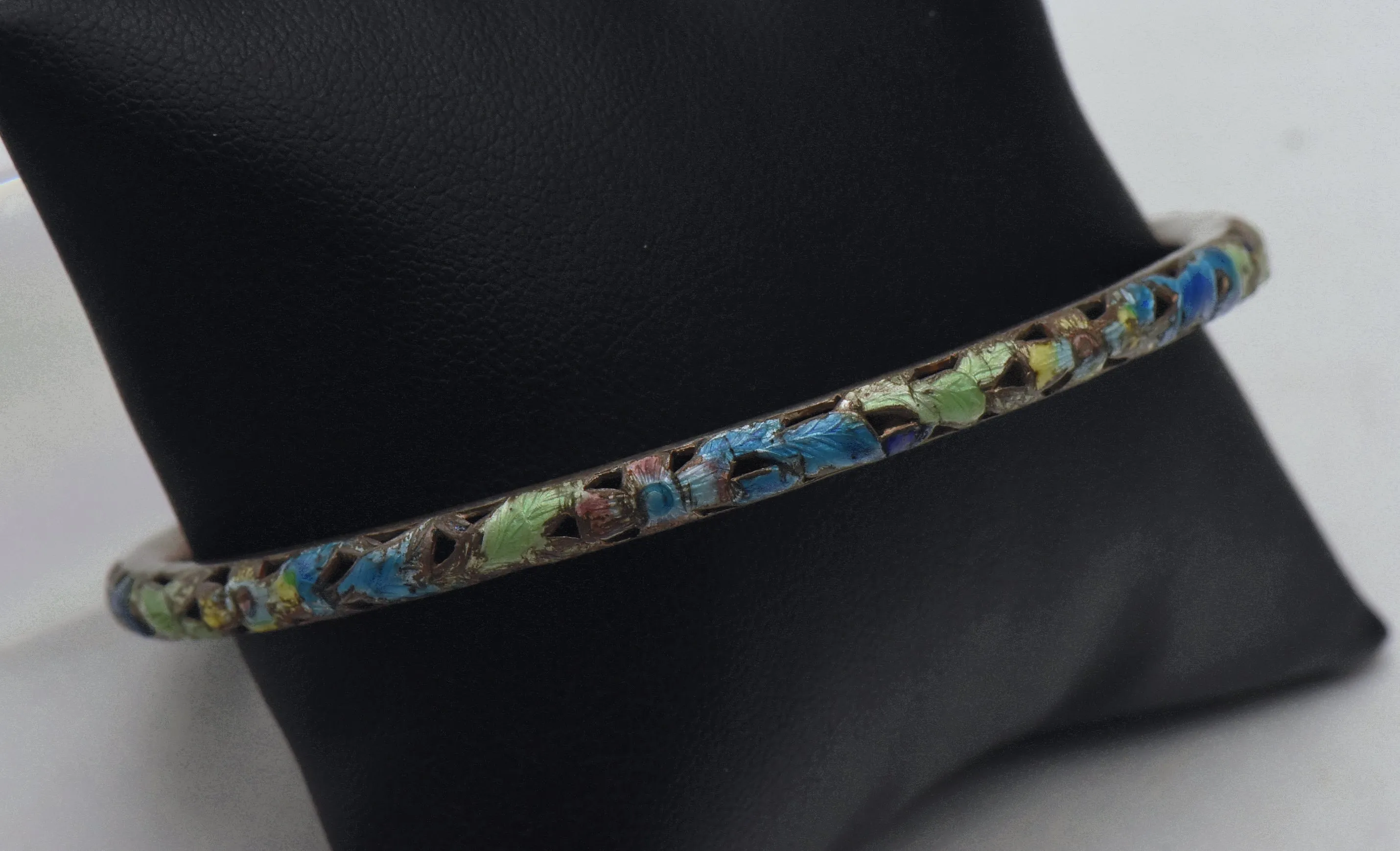 Vintage Silver Enameled Bangle Bracelet