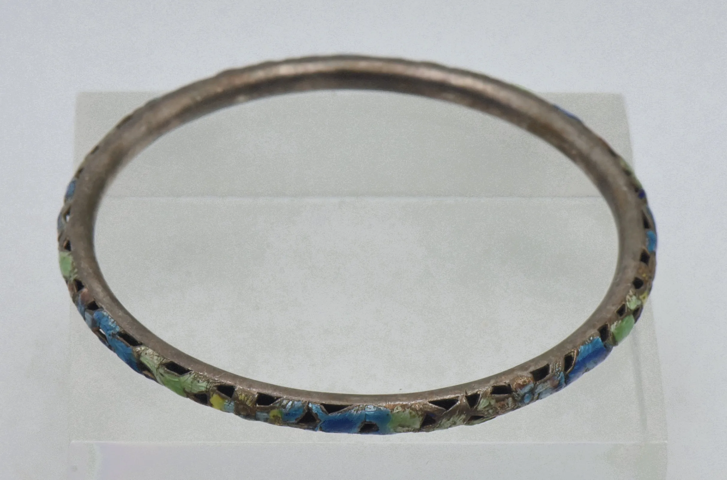 Vintage Silver Enameled Bangle Bracelet