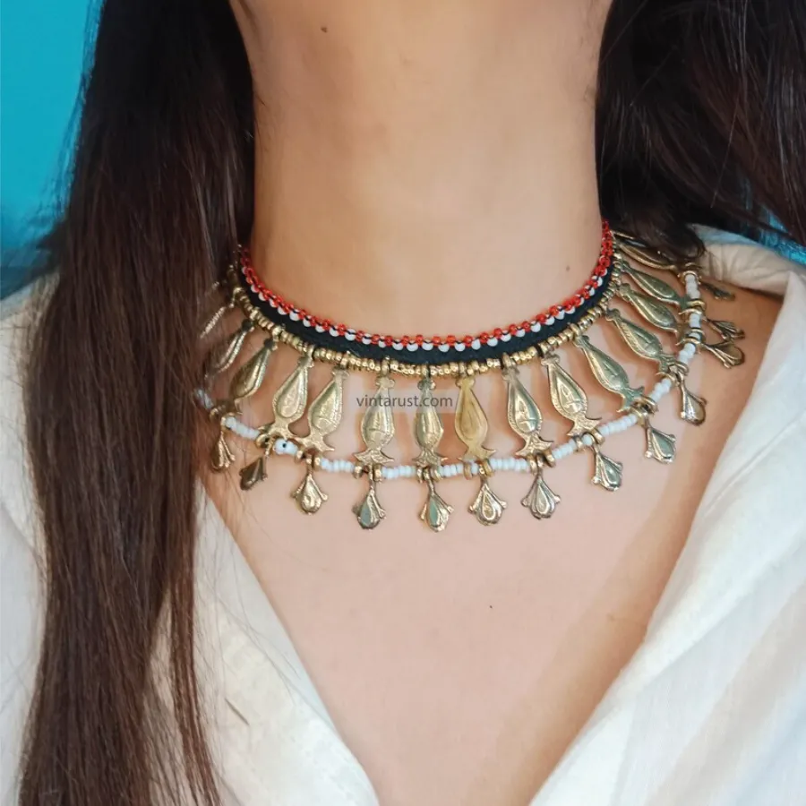 Vintage Tribal Boho Bib Choker  Necklace