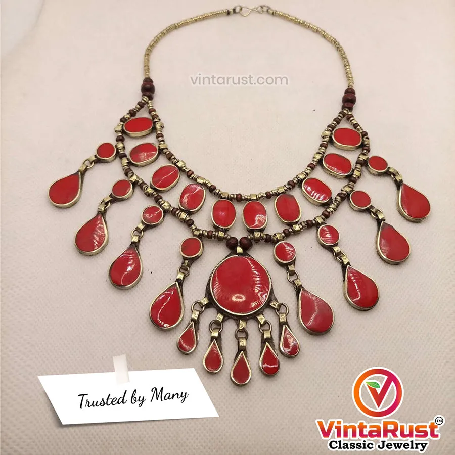 Vintage Tribal Stone Bib Necklace