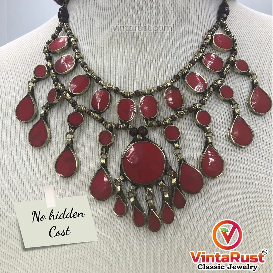 Vintage Tribal Stone Bib Necklace