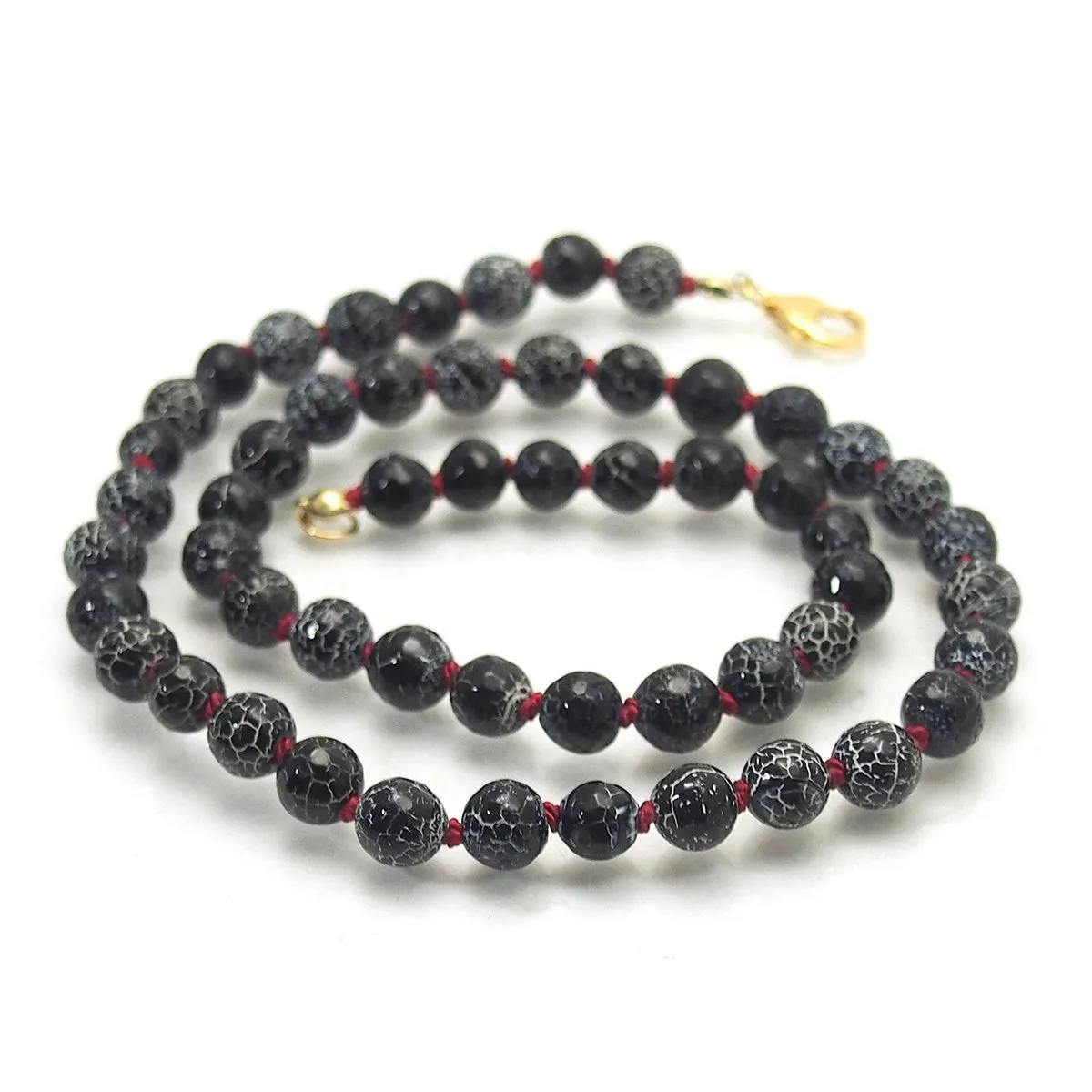 Weathered Agate Knotted Necklace with Gold Filled Trigger Clasp 8mm