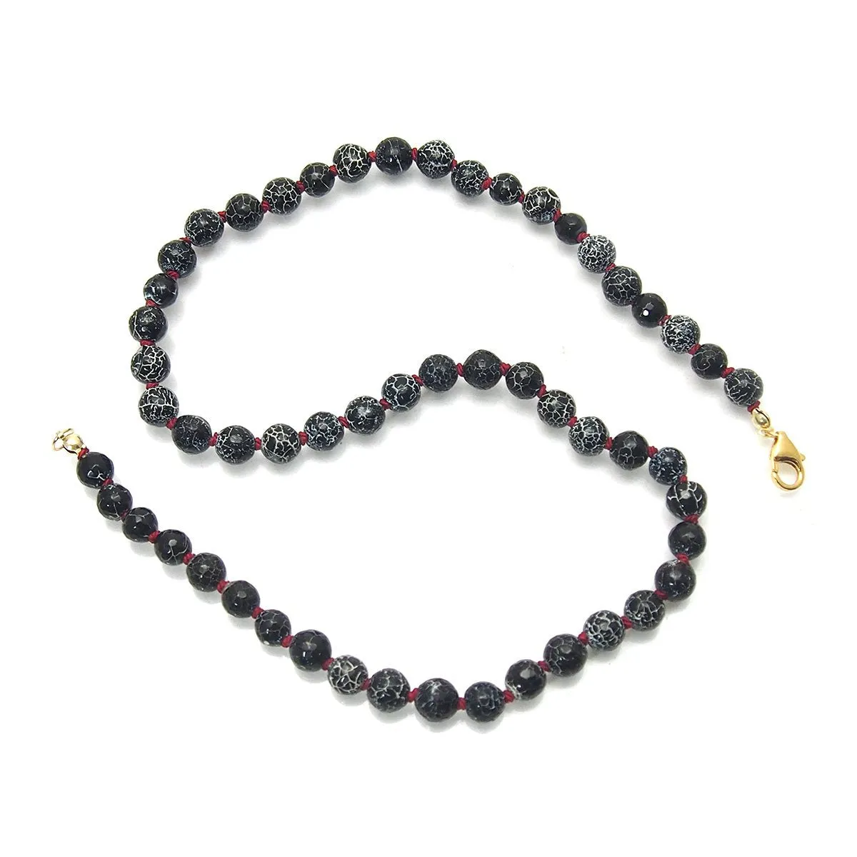 Weathered Agate Knotted Necklace with Gold Filled Trigger Clasp 8mm