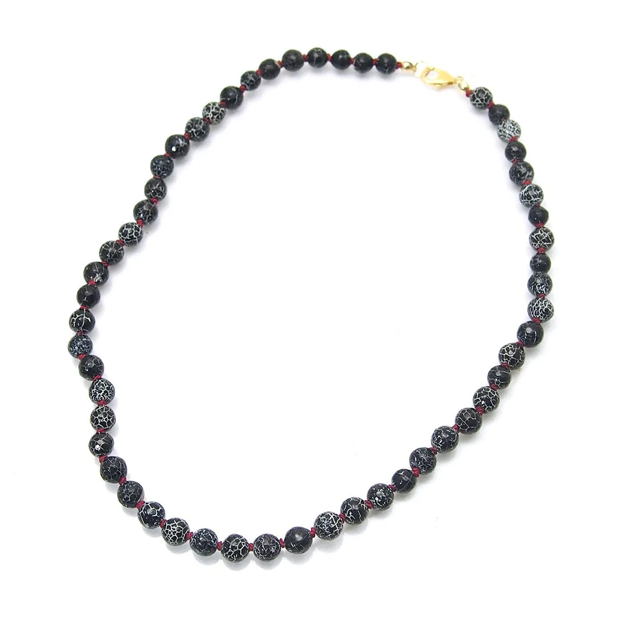 Weathered Agate Knotted Necklace with Gold Filled Trigger Clasp 8mm