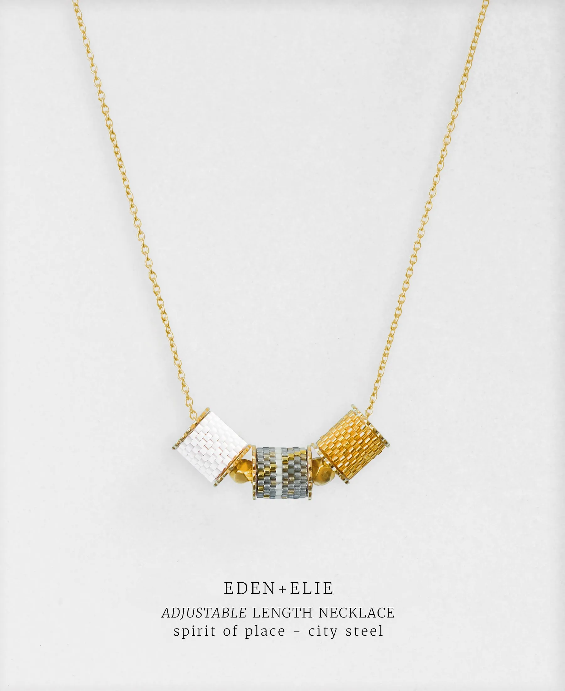 Wide Gold Bangle   Adjustable Length Necklace Set - Spirit of Place City Steel