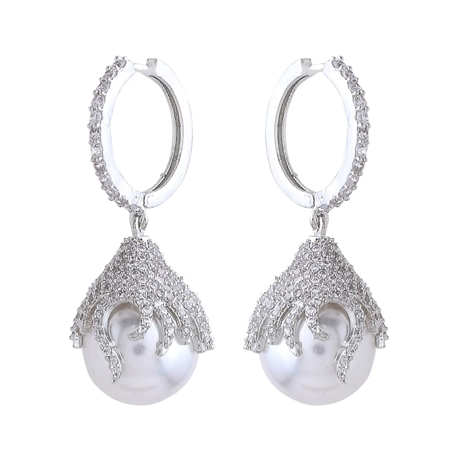 Yellow Chimes Earrings for Women and Girls American Diamond Drop | Silver Tone White AD Stone Pearl Drop Earrings | Birthday Gift for girls and women Anniversary Gift for Wife