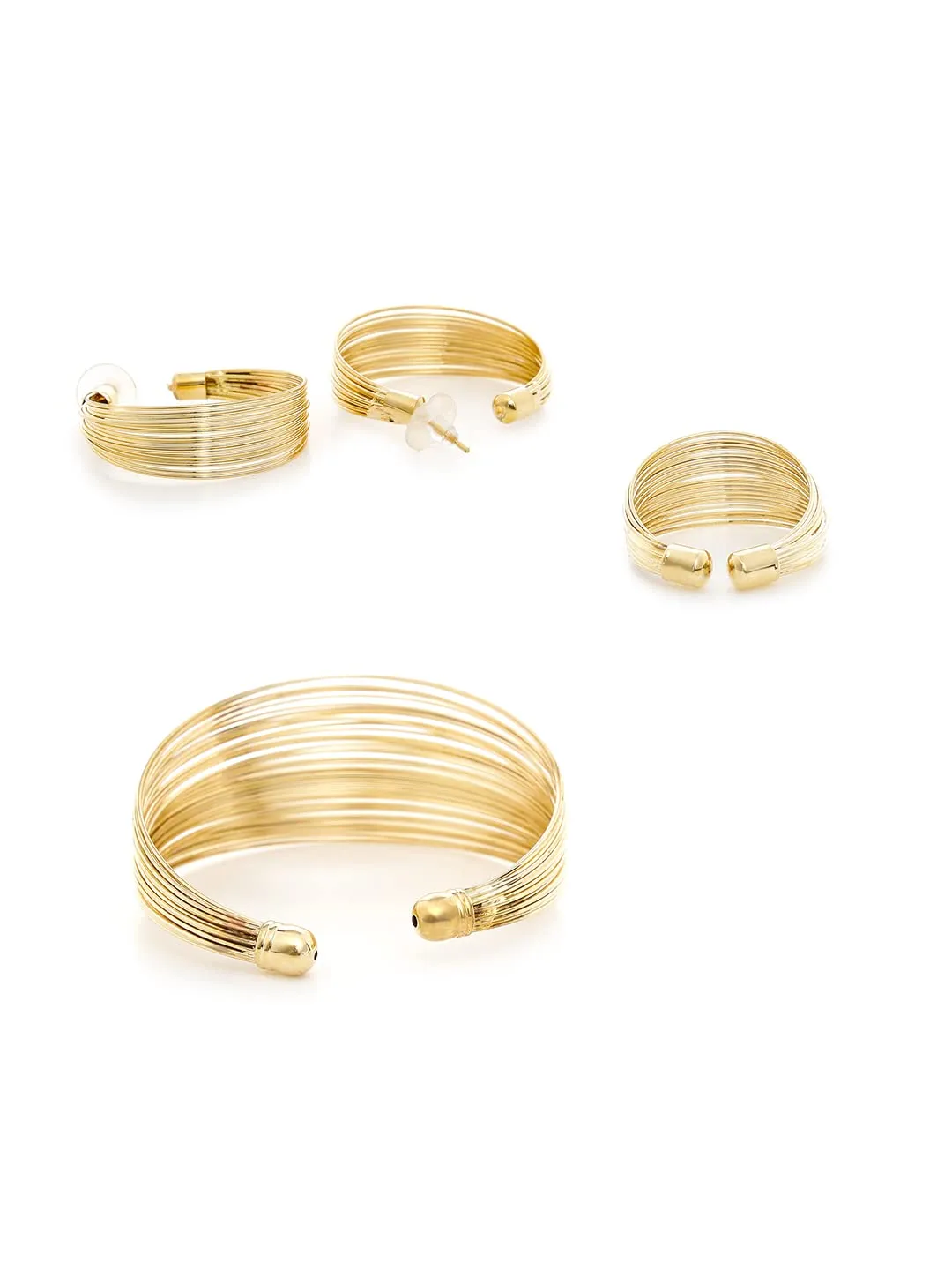 Yellow Chimes Jewellery Set for Women and Girls Fashion Golden Jewellery Set for Women | Gold Plated Multilayer String Choker Necklace Set with Ring Bracelet | Birthday Gift for girls and women Anniversary Gift for Wife