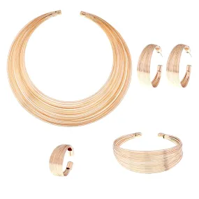 Yellow Chimes Jewellery Set for Women and Girls Fashion Golden Jewellery Set for Women | Gold Plated Multilayer String Choker Necklace Set with Ring Bracelet | Birthday Gift for girls and women Anniversary Gift for Wife