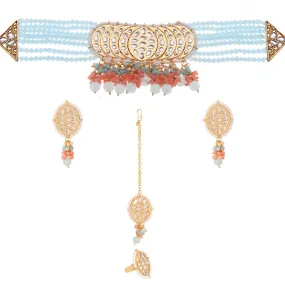Yellow Chimes Jewellery Set for Women | Traditional Blue Beads Choker Necklace Set | Ethnic Gold Plated Choker Set for Girls Birthday Gift for Girls & Women Anniversary Gift for Wife