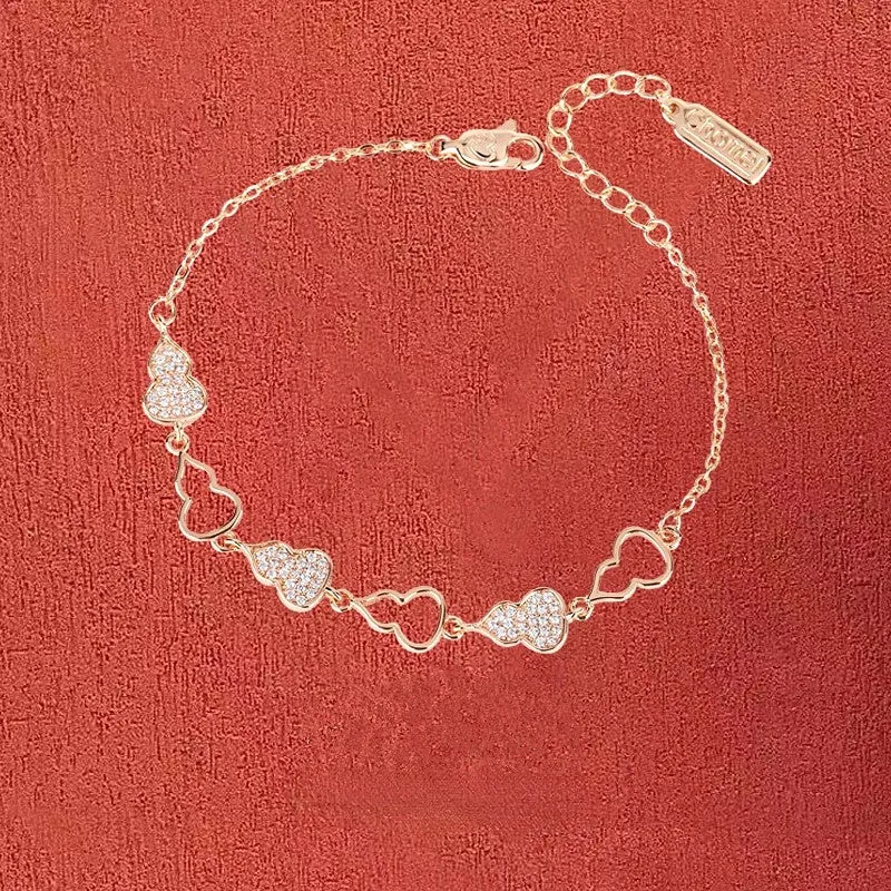 Zircon and Hollow Gourds Beading Silver Bracelet for Women