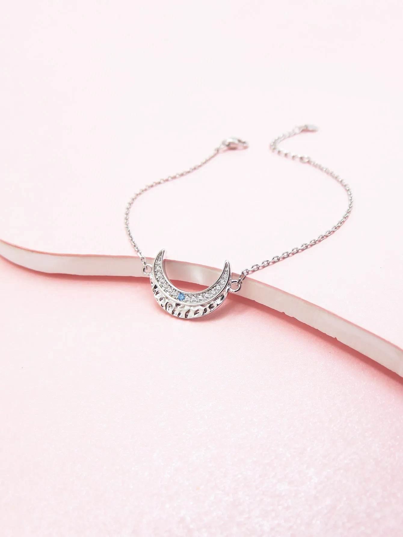 Zircon Crescent Moon Silver Bracelet