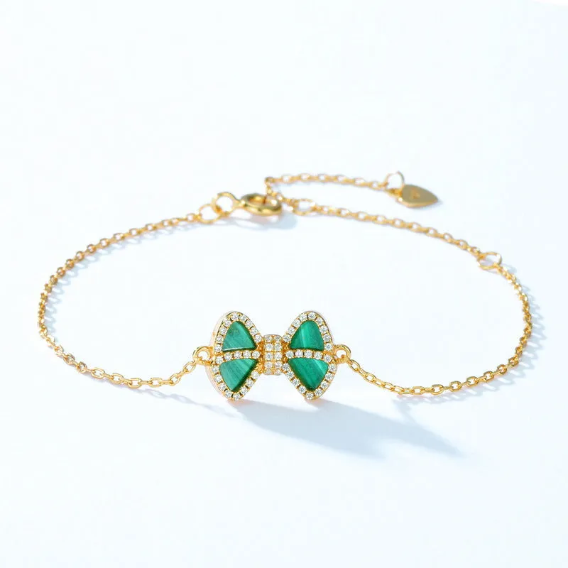 Zircon Malachite Bowknot Sterling Silver Bracelet