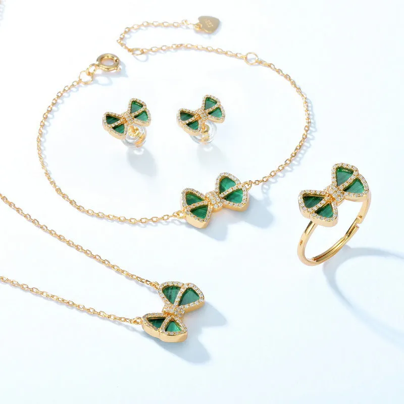 Zircon Malachite Bowknot Sterling Silver Bracelet